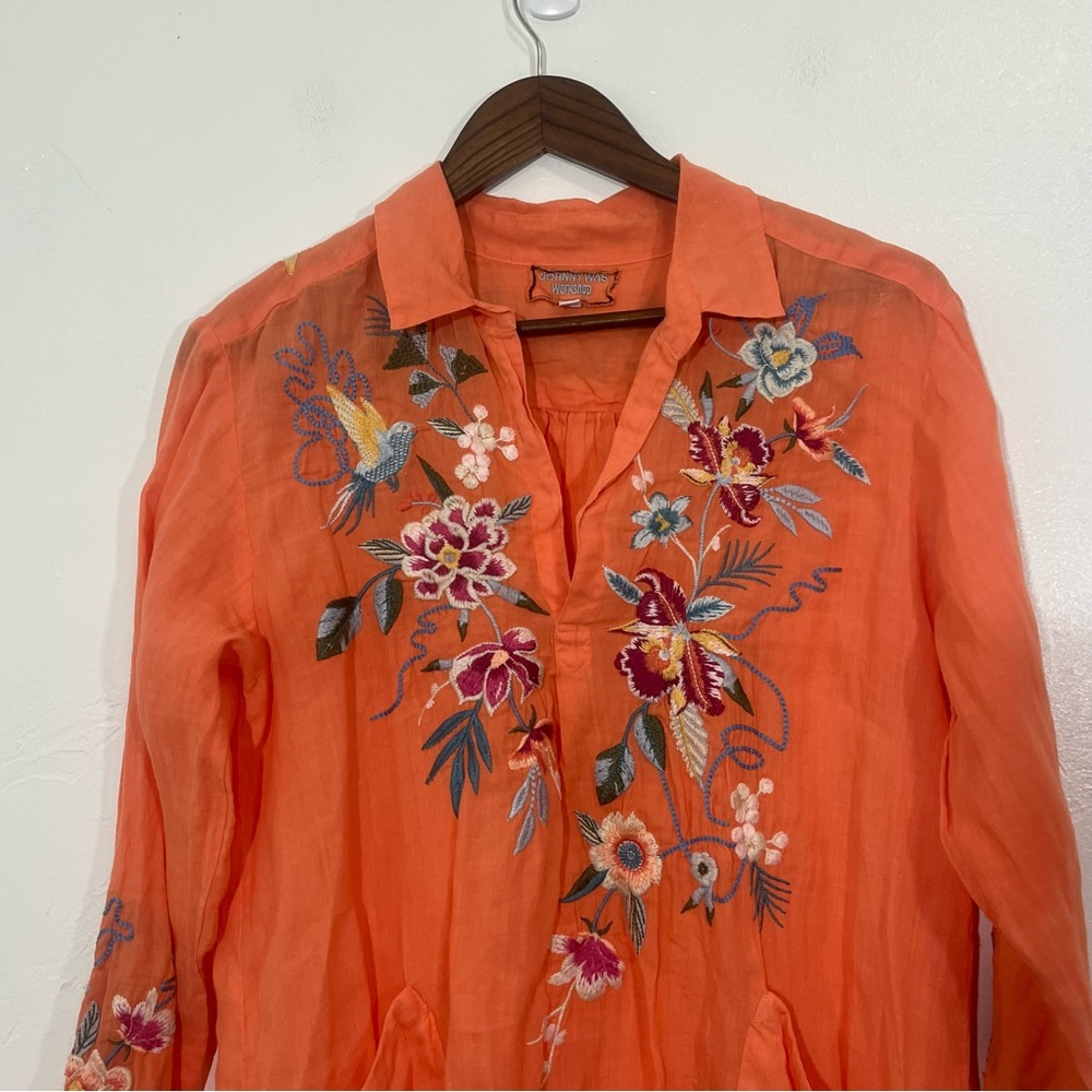 Johnny Was Miro Henley Popover Tunic Orange Embroidered Top Blouse Size M - Picture 4 of 11